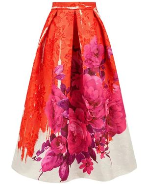 Lunatica Milano Floral-Print Pleated Skirt - Red
