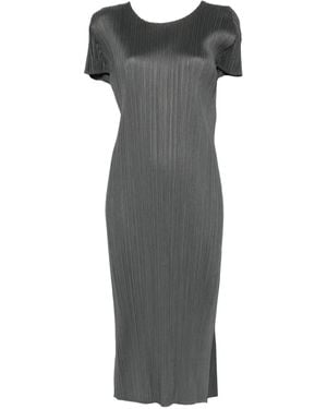 Pleats Please Issey Miyake Pleated Short-Sleeved Dress - Grey