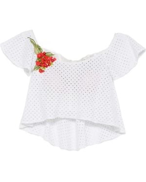 Gemy Maalouf Embroidered Eyelet Top - White