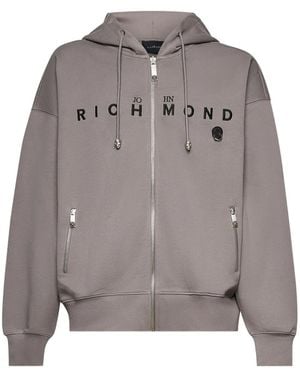 John Richmond Logo-Print Zip-Up Hoodie - Grey