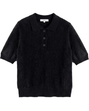 Chinti & Parker Short-Sleeve Cashmere Polo Top - Black