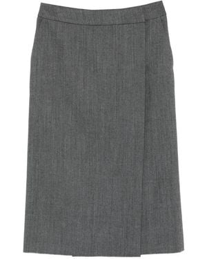 Ermanno Scervino Herringbone-Pattern Wrap Midi Skirt - Grey