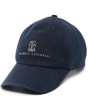 Brunello Cucinelli Baseball Cap In Kleding Geverfd Twisted Cotton Gabardine Met Geborduurd Logo - Blauw