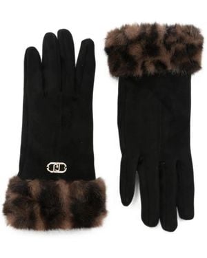 Liu Jo Leopard-Print Faux-Fur Trim Gloves - Black