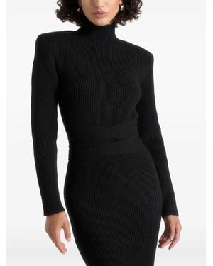 Manière De Voir Hana Wide-Shoulder Tie-Waist Knit Maxi Dress - Black