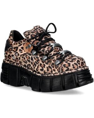 New Rock Ante Leopardo Cuero, Tower Negro Platform Trainers - Black