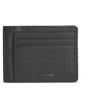 Calvin Klein Logo-Embossed Leather Cardholder - Gray