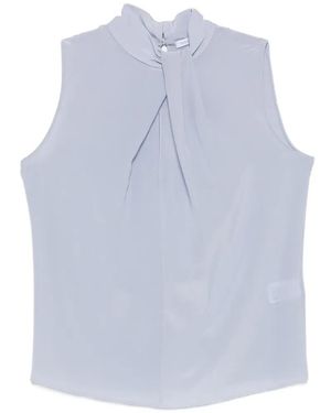 Patrizia Pepe High-Neck Pleat-Detail Blouse - Blue