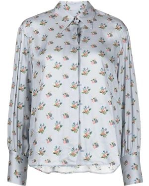 Maison Kitsuné Floral-Print Twill Shirt - Grey