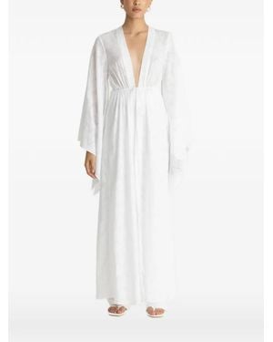Diarrablu Sirene Geometric-Pattern Wide-Sleeves Gown - White