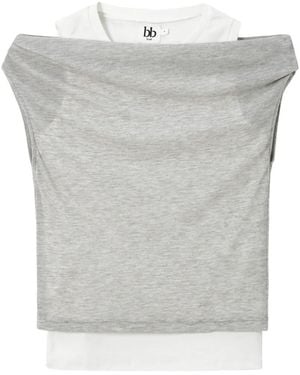 B+ AB Layered Off-Shoulder Tank Top - Gray