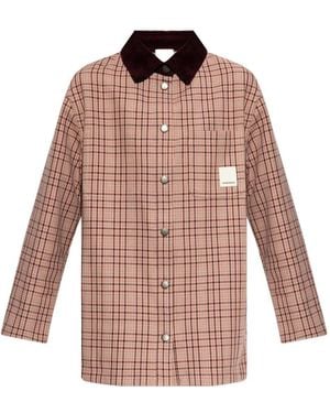 Emporio Armani Check-Pattern Corduroy-Collar Coat - Pink