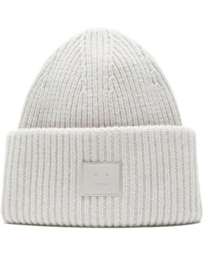 Acne Studios Ribbed Face-Patch Beanie Hat - White