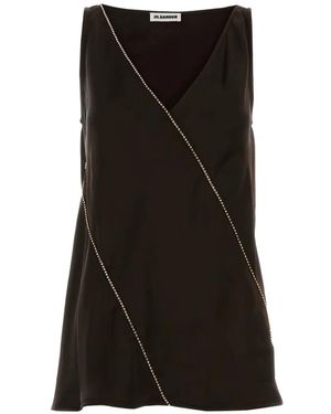 Jil Sander V-Neck Embellished Top - Black