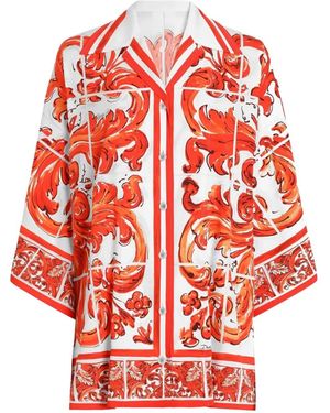 Dolce & Gabbana Majolica-Print Charmeuse Shirt - Red