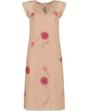 Marni Ruffled Floral-Embroidered Dress - Pink