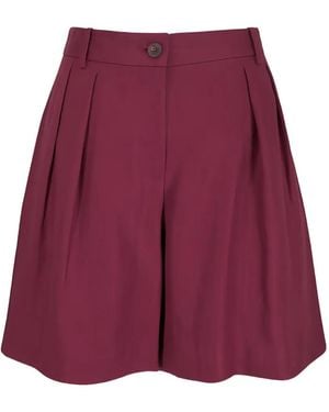 Lafayette 148 New York Park Pleated Linen Shorts - Purple