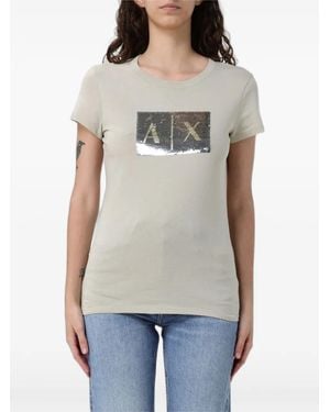 ARMANI EXCHANGE Sequin-Logo T-Shirt - Grey