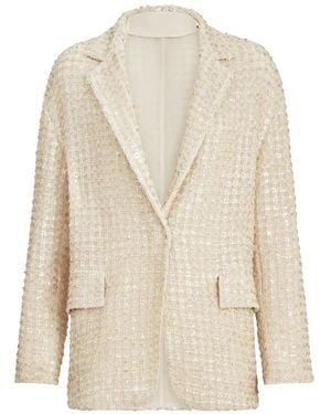 Brunello Cucinelli Dazzling Net-Embroidery Silk Blazer - White