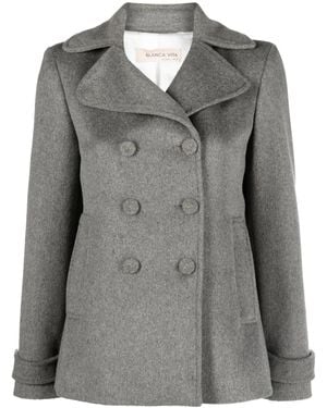 Blanca Vita Notched-Lapels Mélange-Effect Peacoat - Grey