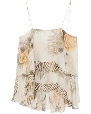 Anna Molinari Blusa De Seda A Capas Escalonadas Con Motivo Floral - Neutro