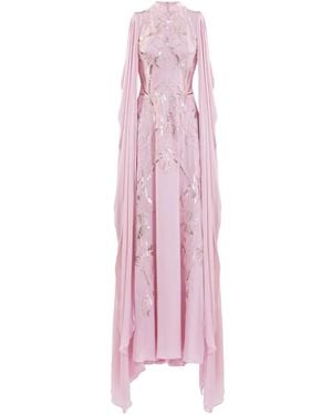 Saiid Kobeisy Crepe Georgette Draped Sleeves Maxi Dress - Pink