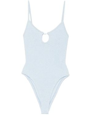 Hunza G Mia Crinkle-Effect Cutout Swimsuit - Blue