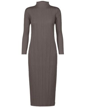 Pleats Please Issey Miyake Long-Sleeve Midi Dress - Grey