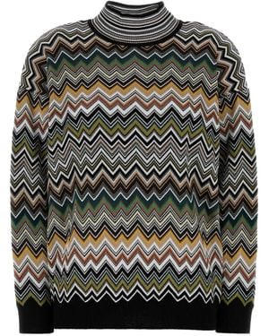 Missoni Zigzag-Pattern High-Neck Jumper - Grey