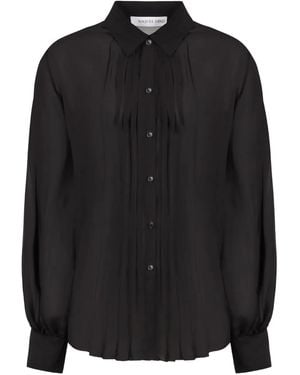 Raquel Diniz Pleated-Front Silk Shirt - Black