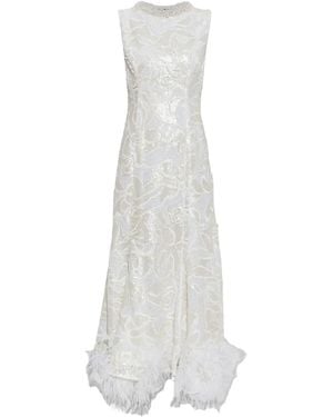 Self-Portrait Sequin Lace Feather Midi Dress - White