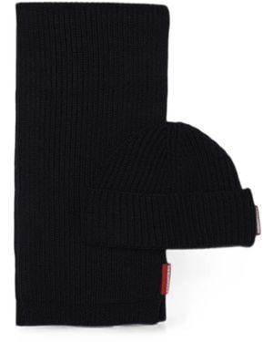 DSquared² Ribbed-Knit Scarf And Beanie Hat - Black