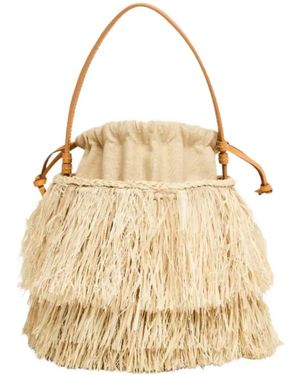 Poolside Harbour Island Tiered Fringe Bucket Bag - Natural