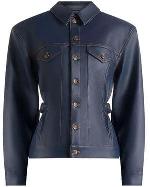 Manière De Voir Wax Effect Cicnch Waist Jacket - Blue
