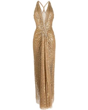 Jenny Packham Lana Crystal-Embellished Halterneck Dress - Natural