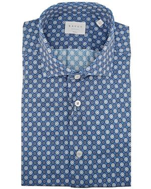 Xacus Geometric-Print Shirt - Blue