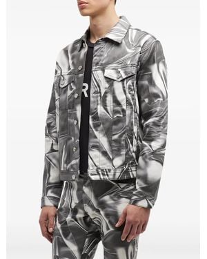 Purple Brand Trucker Digital Wrinkle-Print Jacket - Grey