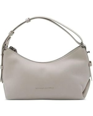Brunello Cucinelli Grained Leather Shoulder Bag - Grey