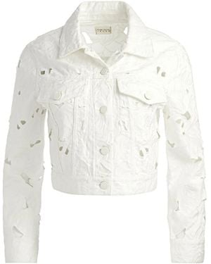 Alice + Olivia Chloe Eyelet-Embroidered Denim Jacket - White