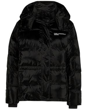 KARL LAGERFELD Hooded Puffer Jacket - Black