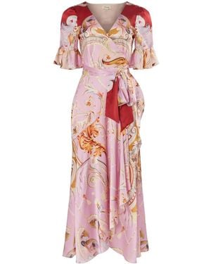 Temperley London Carline-Print Silk Wrap Dress - Pink