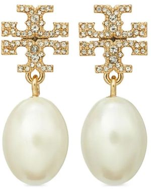Tory Burch Orecchini Pendenti Kira Pave Drop - Bianco