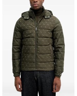 Guess Hooded Patterned Puffer Jacket - Gray