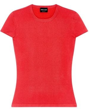 Giorgio Armani Fine-Knit Short-Sleeve Top - Red