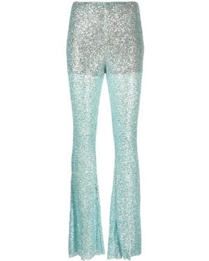 Self-Portrait Sequin-Embellished Mesh Trousers - Blue