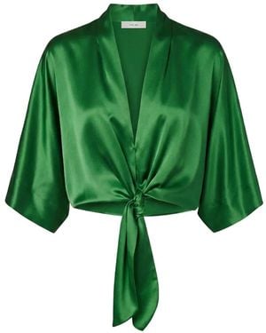 The Sei Dolman Tie-Front Silk Blouse - Green