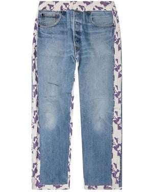 Needles Floral-Panel Denim Trousers - Blue
