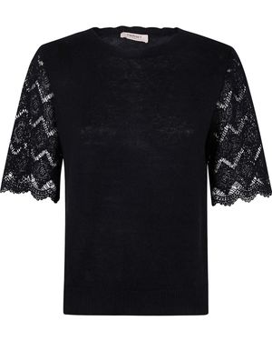 Twinset Oberteil mit Spitzenärmeln - Schwarz