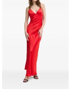 Bardot Bias-Cut Slip Dress - Red