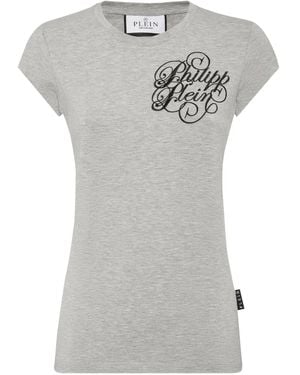 Philipp Plein Logo-embroidered T-shirt - グレー